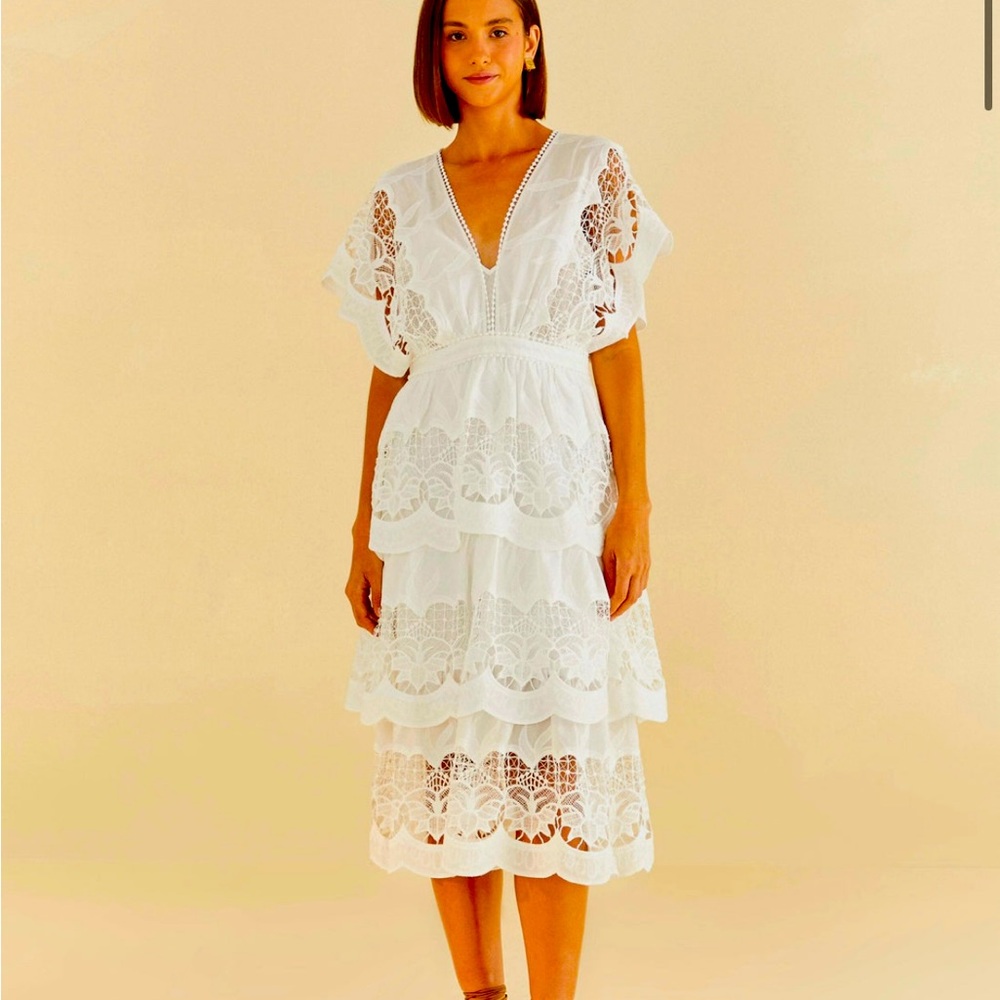 FARM Rio White Lace Midi Dress